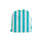 Vertical Stripes - White and Cyan Drawstring Pouch (M)