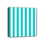 Vertical Stripes - White and Cyan Mini Canvas 4  x 4  (Stretched)