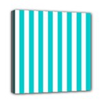 Vertical Stripes - White and Cyan Mini Canvas 8  x 8  (Stretched)