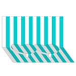 Vertical Stripes - White and Cyan Twin Heart Bottom 3D Greeting Card (8x4)