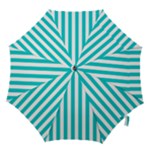 Vertical Stripes - White and Cyan Hook Handle Umbrella (Small)