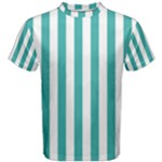 Vertical Stripes - White and Verdigris Men s Cotton Tee