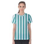 Vertical Stripes - White and Verdigris Women s Cotton Tee