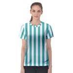 Vertical Stripes - White and Verdigris Women s Sport Mesh Tee