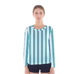 Vertical Stripes - White and Verdigris Women s Long Sleeve T-shirt