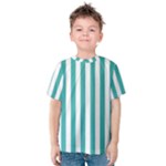 Vertical Stripes - White and Verdigris Kid s Cotton Tee