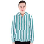 Vertical Stripes - White and Verdigris Women s Zipper Hoodie