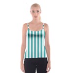 Vertical Stripes - White and Verdigris Spaghetti Strap Top