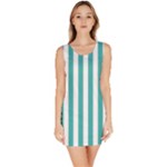 Vertical Stripes - White and Verdigris Bodycon Dress