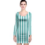 Vertical Stripes - White and Verdigris Long Sleeve Bodycon Dress