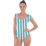 Vertical Stripes - White and Verdigris Short Sleeve Leotard (Ladies)