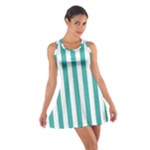 Vertical Stripes - White and Verdigris Cotton Racerback Dress