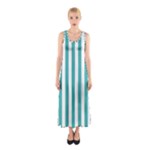 Vertical Stripes - White and Verdigris Full Print Maxi Dress