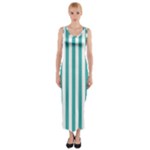 Vertical Stripes - White and Verdigris Fitted Maxi Dress