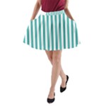 Vertical Stripes - White and Verdigris A-Line Pocket Skirt