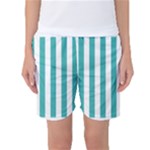 Vertical Stripes - White and Verdigris Women s Basketball Shorts