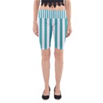 Vertical Stripes - White and Verdigris Yoga Cropped Leggings