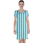 Vertical Stripes - White and Verdigris Short Sleeve Nightdress