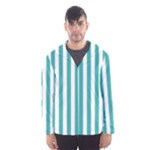 Vertical Stripes - White and Verdigris Hooded Wind Breaker (Men)