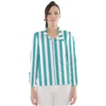Vertical Stripes - White and Verdigris Wind Breaker (Women)