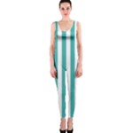 Vertical Stripes - White and Verdigris OnePiece Catsuit