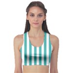 Vertical Stripes - White and Verdigris Women s Sports Bra