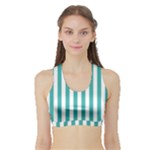Vertical Stripes - White and Verdigris Women s Sports Bra with Border