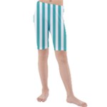 Vertical Stripes - White and Verdigris Kid s Mid Length Swim Shorts