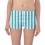 Vertical Stripes - White and Verdigris Boyleg Bikini Bottoms