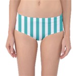Vertical Stripes - White and Verdigris Mid-Waist Bikini Bottoms