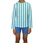Vertical Stripes - White and Verdigris Kid s Long Sleeve Swimwear