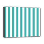 Vertical Stripes - White and Verdigris Canvas 14  x 11  (Stretched)