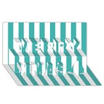 Vertical Stripes - White and Verdigris Merry Xmas 3D Greeting Card (8x4)