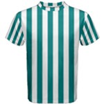 Vertical Stripes - White and Teal Men s Cotton Tee