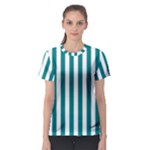 Vertical Stripes - White and Teal Women s Sport Mesh Tee