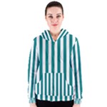 Vertical Stripes - White and Teal Women s Zipper Hoodie