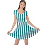 Vertical Stripes - White and Teal Cap Sleeve Dress