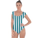 Vertical Stripes - White and Teal Short Sleeve Leotard (Ladies)