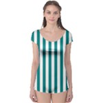 Vertical Stripes - White and Teal Boyleg Leotard (Ladies)