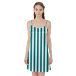 Vertical Stripes - White and Teal Satin Night Slip