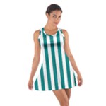 Vertical Stripes - White and Teal Cotton Racerback Dress
