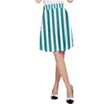 Vertical Stripes - White and Teal A-Line Skirt