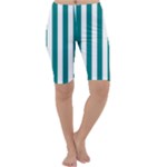 Vertical Stripes - White and Teal Cropped Leggings