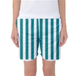 Vertical Stripes - White and Teal Women s Basketball Shorts
