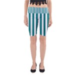 Vertical Stripes - White and Teal Yoga Cropped Leggings