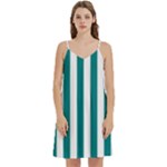Vertical Stripes - White and Teal Women s Reversible Sports Bra with Border