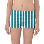 Vertical Stripes - White and Teal Reversible Boyleg Bikini Bottoms