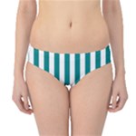 Vertical Stripes - White and Teal Hipster Bikini Bottoms