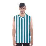 Vertical Stripes - White and Teal Men s Basketball Tank Top