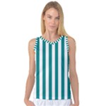 Vertical Stripes - White and Teal Women s Basketball Tank Top